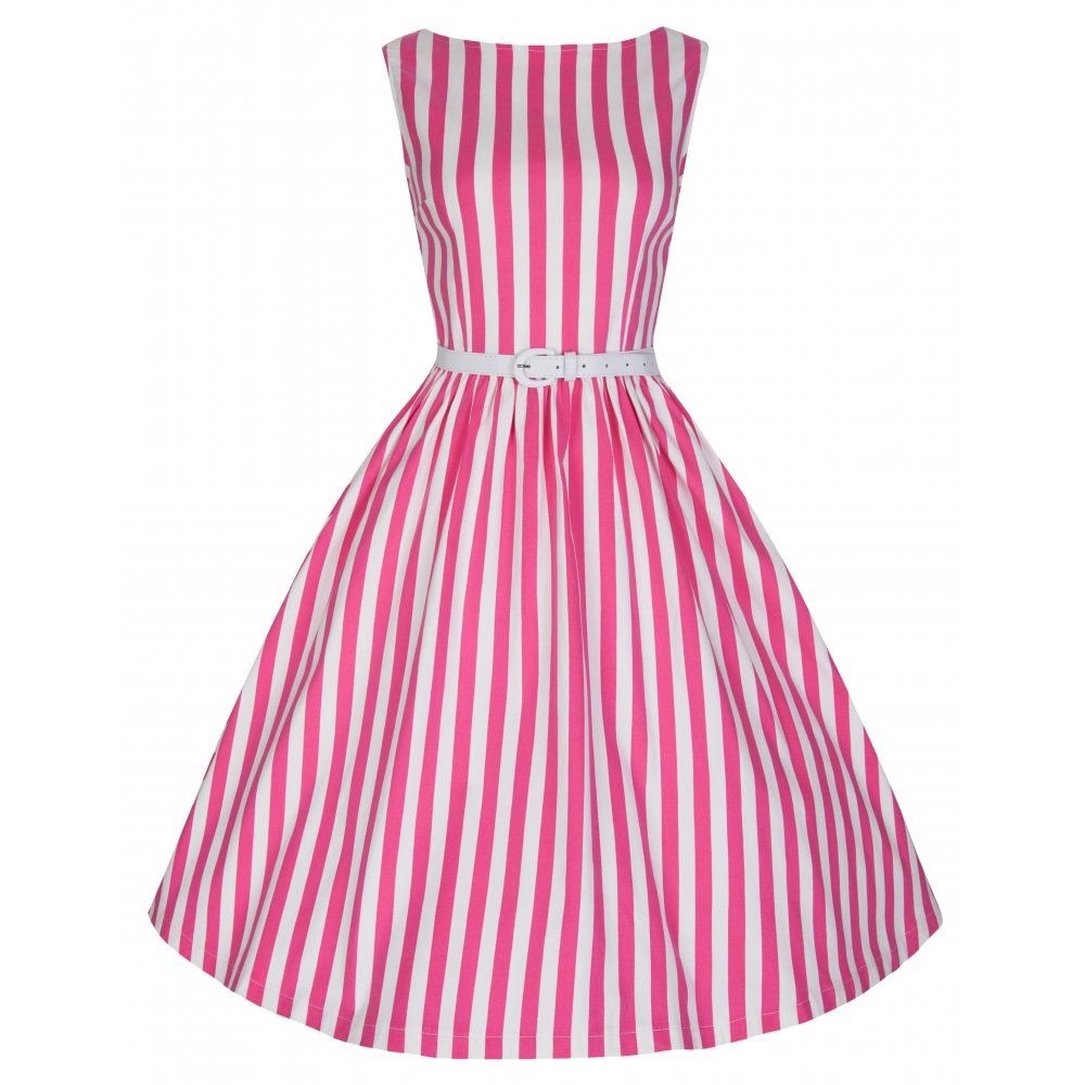 Candy Pink Stripe Audrey Dress Lindy Bop Pinup rockabilly L XL